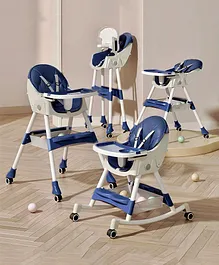 TONY STARK Folding Baby High Chair Recline Height Adjustable Feeding Seat Wheel Dual Dining Tray Reclining seat Portable Safe & Easy to Clean(Dark Navy Blue with Rocking Attachment)