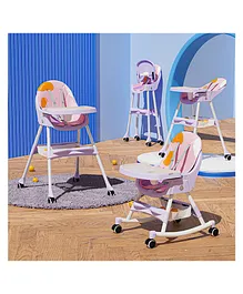TONY STARK Folding Baby High Chair Recline Height Adjustable Feeding Seat Wheel Dual Dining Tray Reclining seat Portable Safe & Easy to Clean(Printed Purple with Rocking Attachment)