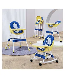 TONY STARK Folding Baby High Chair Recline Height Adjustable Feeding Seat Wheel Dual Dining Tray Reclining seat Portable Safe & Easy to Clean(Printed Blue with Rocking Attachment)
