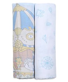 Masilo Bamboo Muslin Swaddle Blanket105 x 105 cm For Baby's/kids Nursery, Softest and most eco-friendly fabrics, Lightweight, 0 to 2 Years - Carnival - Blue