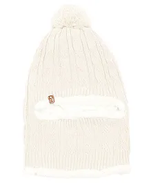 BHARATASYA Pom Pom Detailed  Woolen Knitted Fur Cap With Neck Warmer - White