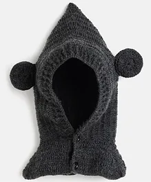 MayRa Knits Ear Applique Detailed Hand Knitted Cap With Button Closer - Grey