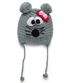 MayRa Knits Mouse Face Detailed Hand Knitted Cap - Grey