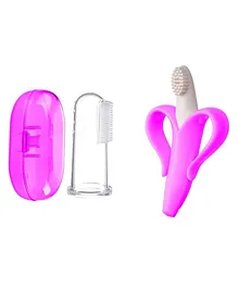 Kritiu Soft Sillicone Fingure Toothbrush & Banana Shape Toothbrush Combo - Pink