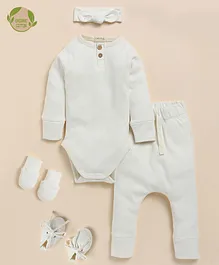 Cot & Candy Organic Cotton Elastane Full Sleeves Solid Clothing Baby Gift Set - White