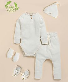 Cot & Candy Organic Cotton Elastane Full Sleeves Solid Clothing Baby Gift Set - White