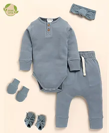 Cot & Candy Organic Cotton Elastane Full Sleeves Solid Clothing Baby Gift Set - Aqua Blue