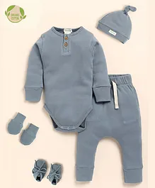 Cot & Candy Organic Cotton Elastane Full Sleeves Ribbed Clothing Baby Gift Set - Aqua Blue