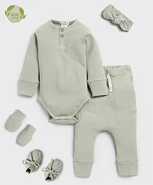 Cot & Candy Organic Cotton Elastane Full Sleeves Ribbed Clothing Baby Gift Set - Sage Green