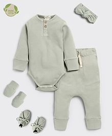 Cot & Candy Organic Cotton Elastane Full Sleeves Ribbed Clothing Baby Gift Set - Sage Green