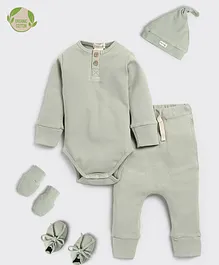 Cot & Candy Organic Cotton Elastane Full Sleeves Ribbed Clothing Baby Gift Set - Sage Green