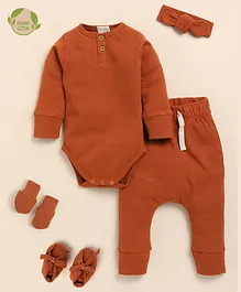 Cot & Candy Organic Cotton Elastane Full Sleeves Solid Clothing Baby Gift Set - Ginger Brown