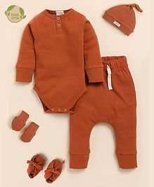 Cot & Candy Organic Cotton Elastane Full Sleeves Solid Clothing Baby Gift Set - Ginger Brown