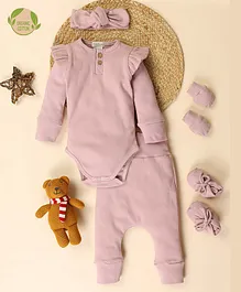 Cot & Candy Organic Cotton Elastane Full Sleeves Solid Clothing Baby Gift Set - Blush Pink