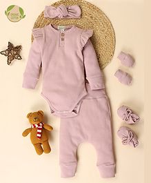 Cot & Candy Organic Cotton Elastane Full Sleeves Solid Clothing Baby Gift Set - Blush Pink