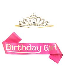 Birthday Girl Sash with Gold Tiara Kit - Pink