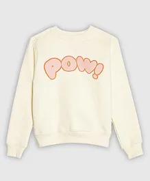 Guugly Wuugly Full Sleeves Placement Pow Text Printed Sweatshirt - White
