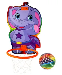 NHR Hanging Basket Board With Net & Ball With Elephant Cartoon Character Print Hanging Board - Multicolour