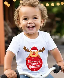 KNITROOT Christmas Theme Half Sleeves Mommy's Little Reindeer Printed Tee - White