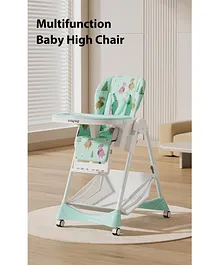 Babyhug Elevato High Chair with 7 Level Height Adjustment & Removable Cushion Seat- Sea Green| Reclining Seat| Compact Fold| Lockable Wheels| Removable Double Food Tray| Adjustable Foot-rest