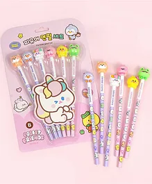 SKB 3D Animal Topper 6pcs Cartoon Pencil Set with Cute Animal Erasers on Top - Pink