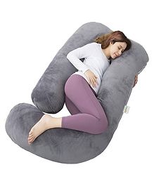 OYO BABY J Shape Pregnancy Pillow | Support Head Neck, Back, Hips, Legs, Belly l For Pregnant Women | with Removable Washable Velvet Cover - Grey