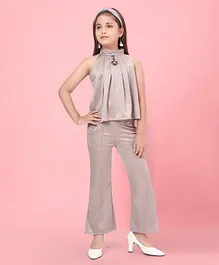 Aarika Sleeveless Solid Pleated  Top & Pant Set - Grey