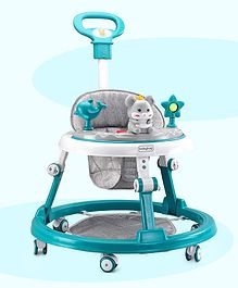 Multifunctional 360 Degree Baby Walker with 2-level Height Adjustment & Musical Play Tray Cum Feeding Tray with Parent Handle-  Green
