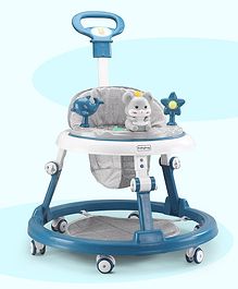 Multifunctional 360 Degree Baby Walker with 2-level Height Adjustment & Musical Play Tray Cum Feeding Tray with Parent Handle-  Blue