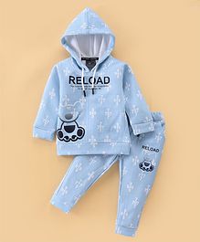 Dapper Dudes Full Sleeves Numbers Printed Hooded Sweatshirt  With Coordinating Track Pant - Sea Blue