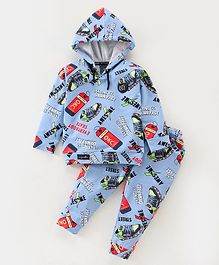 Dapper Dudes Full Sleeves Text Printed   Hooded Sweatshirt With Coordinating Track Pant Set - Sea Blue