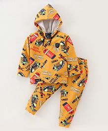 Dapper Dudes Full Sleeves Text Printed   Hooded Sweatshirt With Coordinating Track Pant Set - Mustard Yellow