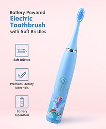 Unicorn Print Battery Powered Electric Toothbrush with Soft Bristles - Blue