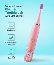 Rabbit Print Battery Powered Electric Toothbrush with Soft Bristles - Pink