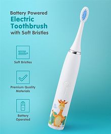 Giraffe Print Battery Powered Electric Toothbrush with Soft Bristles - White