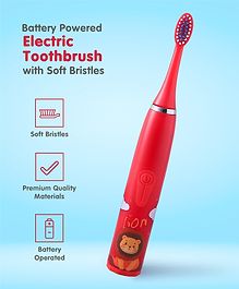 Lion Print Battery Powered Electric Toothbrush with Soft Bristles - Red