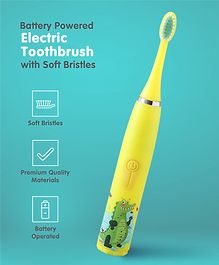 Crocodile Print Battery Powered Electric Toothbrush with Soft Bristles - Yellow