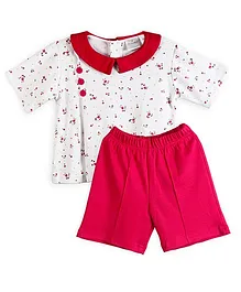 Chic Bambino Periwinkle Design Top & Shorts Set - Magenta & White