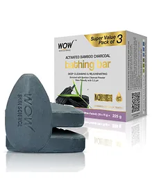 WOW SKIN SCIENCE Activated Bamboo Charcoal Bathing Bar Pack of 3 - 75g