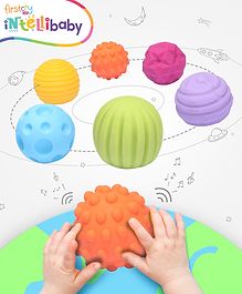 Intellibaby Premium Bath & Squeezy Sensory Textured Balls  Pack of 6 Colourful Squeaky Baby Bath Toys for Newborns| Non-Toxic|European Safety & BIS Certified