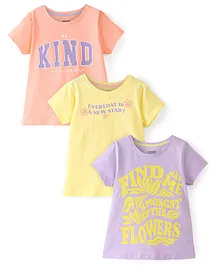 Primo Gino Cotton Blend Half Sleeves T-Shirt Text Print Pack of 3 - Yellow Lavender & Peach