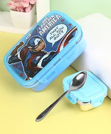 Marvel Captain America Lunch Box with Container & Spoon - Blue