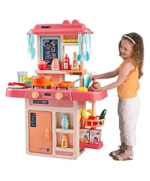 AKN TOYS Toy Plastic 42 Pcs Kitchen Playset with Realistic Lights & Sounds Simulation of Spray Play Sink with Running Water Dessert Shelf Toy & Kitchen(color may vary)