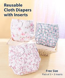 Zoe Free Size Reusable Cloth Diaper with Inserts Floral Theme- Pack of 3