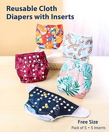 Zoe Free Size Reusable Cloth Diaper with Inserts Abstract Theme- Pack of 5