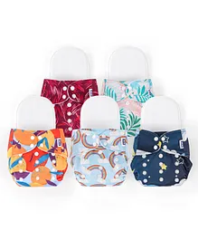 Zoe Free Size Reusable Cloth Diaper with Inserts Abstract Theme- Pack of 5