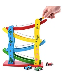 Sanjary Wooden Ramp Race Track Kids Multilevel Twister Track Toy Set Playing Racing Car- Color May Vary