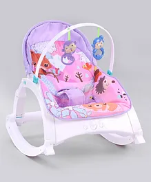 2 in 1 Baby  Rocker Cum Reclining Chair with Removable Food Tray Squirrel Print - Pink & White