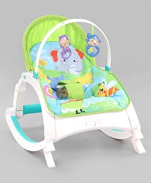 2 in 1 Baby  Rocker Cum Reclining Chair with Removable Food Tray Dino Print - Green & White