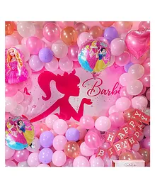 Special You Barbie Theme Birthday Decoration with Barbie Foil Balloon Set & Flex Poster Decorative Kit Pink  - Pack of 79 Items